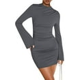 thumbnail image 1 of FreshPretty Fall Dresses for Women Fashion Bodycon Bell Long Sleeve Mock Neck Party Club Outfits Going Out Mini Dress, 1 of 9