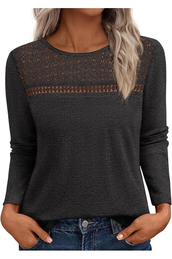 Lace Long Sleeve Shirts Womens Tops Dressy Casual Knit Boho Lightweight Blouses Winter Clothing Fall Fashion