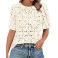 thumbnail image 1 of FreshPretty Lace Tops for Women Blouses Dressy Casual Boho Eyelet Puff Short Sleeve Shirts Spring Summer Clothes Vacation Outfits, 1 of 9