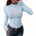 thumbnail image 1 of FreshPretty Mesh Long Sleeve Tops for Women Lace Sexy Sheer Tight See Through Crew Neck Spring Fall Party Club Outfits, 1 of 6