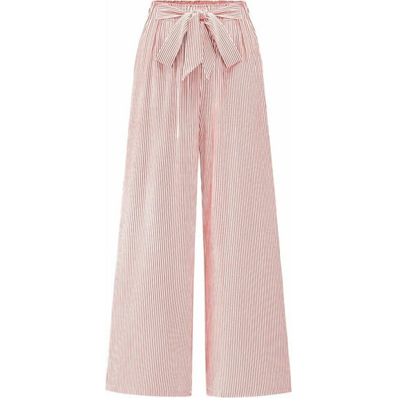 FreshPretty Palazzo Pants for Women Fall Striped Flowy Tie Knot Wide Leg High Waist Dressy Casual Work Pants Trousers