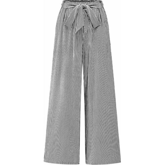 FreshPretty Palazzo Pants for Women Fall Striped Flowy Tie Knot Wide Leg High Waist Dressy Casual Work Pants Trousers