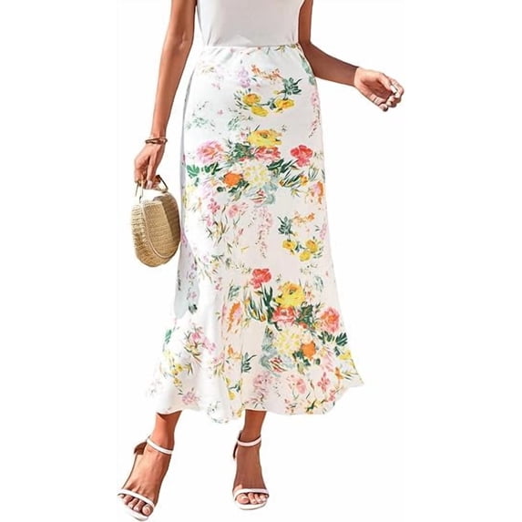 FreshPretty Satin Skirts for Women Trendy Spring Summer High Waisted Leopard Print Cocktail Wedding Long Silk Midi Skirt