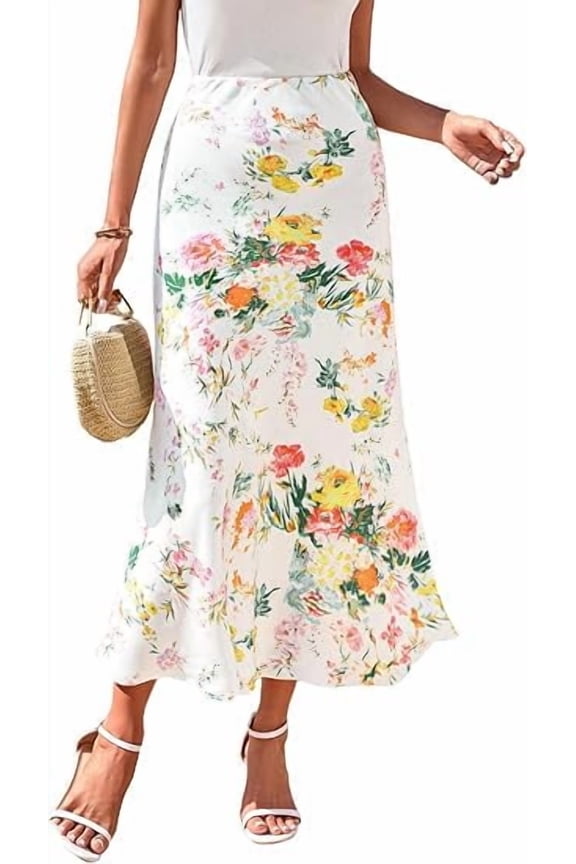 Satin Skirts for Women Trendy Spring Summer High Waisted Leopard Print Cocktail Wedding Long Silk Midi Skirt