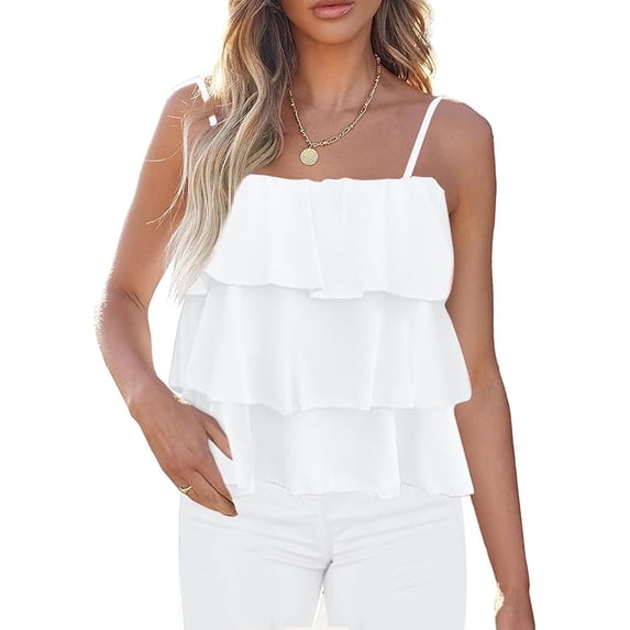 FreshPretty Spaghetti Strap Ruffle Babydoll Peplum Tank Tops for Women Summer Cute Flowy Beach Vacation Cruise Outfits