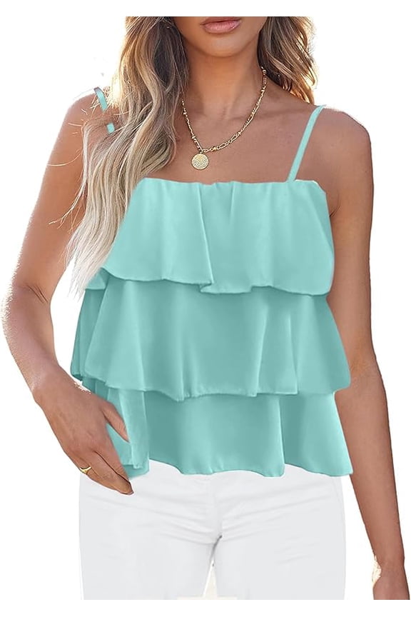 Spaghetti Strap Ruffle Babydoll Peplum Tank Tops for Women Summer Cute Flowy Beach Vacation Cruise Outfits