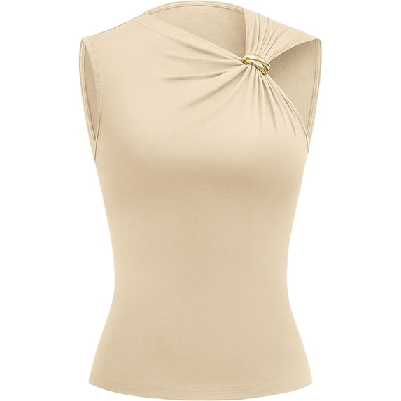 FreshPretty Spring Tops for Women Asymmetrical Neck Sleeveless Going Out Summer Outfits Casual Ruched Y2k Tank Top Clothes
