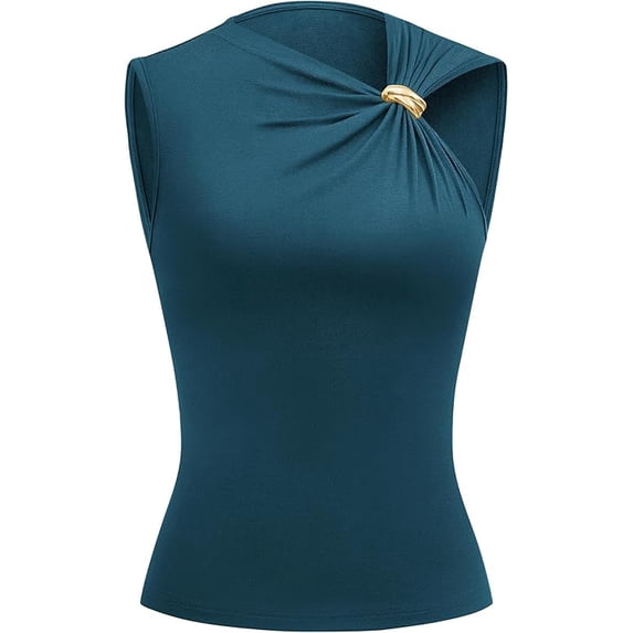 FreshPretty Spring Tops for Women Asymmetrical Neck Sleeveless Going Out Summer Outfits Casual Ruched Y2k Tank Top Clothes