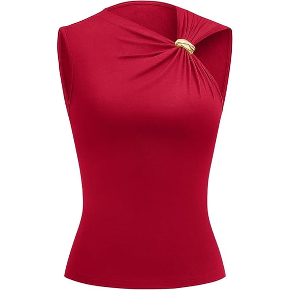 FreshPretty Spring Tops for Women Asymmetrical Neck Sleeveless Going Out Summer Outfits Casual Ruched Y2k Tank Top Clothes