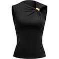 thumbnail image 1 of FreshPretty Spring Tops for Women Asymmetrical Neck Sleeveless Going Out Summer Outfits Casual Ruched Y2k Tank Top Clothes, 1 of 9