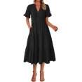 thumbnail image 1 of FreshPretty Summer Dresses for Women 2025 Vacation V Neck Ruffle Short Sleeve A Line Tiered Flowy Casual Midi Beach Dress, 1 of 6
