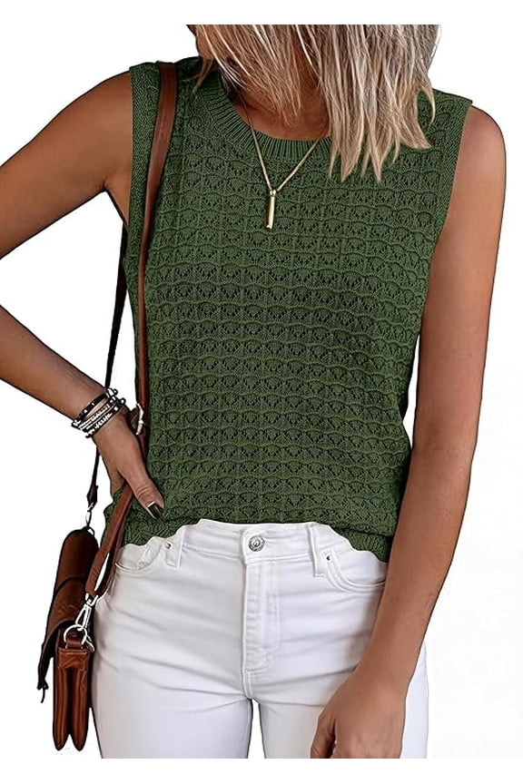 Sweater Vest Women Crochet Tank Tops Spring Summer Sleeveless Knit Pullover Beach Cover Up Vacation Outfits