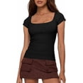 thumbnail image 1 of FreshPretty T Shirts for Women Square Neck Tops Spring Trendy Fashion Going Out Workout Y2k Clothes Summer Outfits, 1 of 8