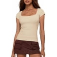 thumbnail image 1 of FreshPretty T Shirts for Women Square Neck Tops Spring Trendy Fashion Going Out Workout Y2k Clothes Summer Outfits, 1 of 8