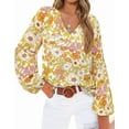 thumbnail image 1 of FreshPretty Women Casual Boho Blouse Dressy Floral Puff Long Sleeve Shirts V Neck Lightweight Chiffon Summer Fall Tops, 1 of 9