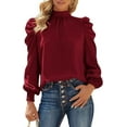 thumbnail image 1 of FreshPretty Women Satin Puff Long Sleeve Blouses Mock Neck Shirts Business Casual Tops Work Dressy Blouse Spring Fall Clothes, 1 of 9