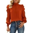 thumbnail image 1 of FreshPretty Women Satin Puff Long Sleeve Blouses Mock Neck Shirts Business Casual Tops Work Dressy Blouse Spring Fall Clothes, 1 of 9