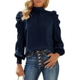 thumbnail image 1 of FreshPretty Women Satin Puff Long Sleeve Blouses Mock Neck Shirts Business Casual Tops Work Dressy Blouse Spring Fall Clothes, 1 of 9