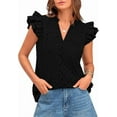thumbnail image 1 of FreshPretty Women Summer Eyelet Tops Dressy Casual V Neck Ruffle Cap Sleeve Cotton Boho Shirts Lace Embroidered Blouses 2025, 1 of 7