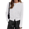 thumbnail image 1 of FreshPretty Women's Cable Knit Cropped V Neck Button Down Cardigan Sweater | Soft Lightweight Cardigan, Long Sleeve, Knit Open Front Sweaters, Business Casual Outfits, Fall Winter Outerwear, 1 of 10