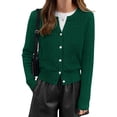 thumbnail image 1 of FreshPretty Women's Cable Knit Cropped V Neck Button Down Cardigan Sweater | Soft Lightweight Cardigan, Long Sleeve, Knit Open Front Sweaters, Business Casual Outfits, Fall Winter Outerwear, 1 of 8