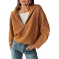 thumbnail image 1 of FreshPretty Women’s Casual Long Sleeve Half Zip Pullover Sweaters Solid V Neck Collar Ribbed Knitted Loose Slouchy Jumper Tops, 1 of 7