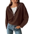 thumbnail image 1 of FreshPretty Women’s Casual Long Sleeve Half Zip Pullover Sweaters Solid V Neck Collar Ribbed Knitted Loose Slouchy Jumper Tops, 1 of 7