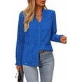 thumbnail image 1 of FreshPretty Women's Long Sleeve Shirts Button Down Dressy Casual Blouses V Neck Embroidery Hollow Out Tops Fall Winter Clothes, 1 of 9