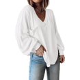 thumbnail image 1 of FreshPretty Women's Ribbed Long Sleeve Tops Summer Spring Pullover Knit Casual V Neck Blouses Trendy Loose Fit Tunic Top, 1 of 7