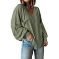 thumbnail image 1 of FreshPretty Women's Ribbed Long Sleeve Tops Summer Spring Pullover Knit Casual V Neck Blouses Trendy Loose Fit Tunic Top, 1 of 7