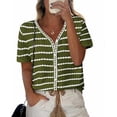thumbnail image 1 of FreshPretty Women's Short Sleeve Sweater Spring Summer Crochet Knit Tops V Neck Striped Button Down Dressy Casual Blouses, 1 of 9