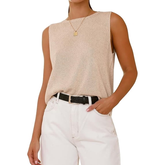 FreshPretty Women's Sleeveless Sweater Vest Summer Crew Neck Ribbed Knit Lightweight Pullover Casual Loose Fit Tank Tops