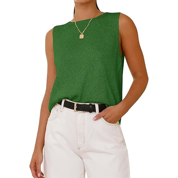 FreshPretty Women's Sleeveless Sweater Vest Summer Crew Neck Ribbed Knit Lightweight Pullover Casual Loose Fit Tank Tops