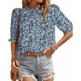 thumbnail image 1 of FreshPretty Women's Summer Boho Shirt Top Ruffle Short Sleeve Frill Trim Mock Neck Floral Solid Casual Blouses Shirts Tops, 1 of 6