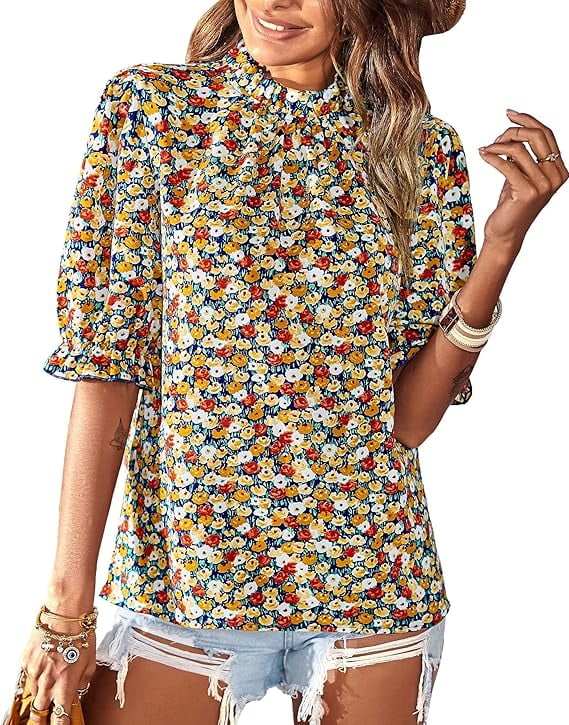 FreshPretty Women's Summer Boho Shirt Top Ruffle Short Sleeve Frill ...