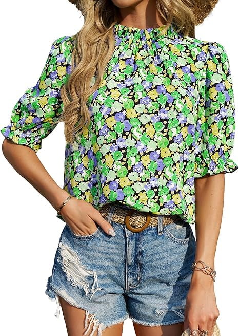 FreshPretty Women's Summer Boho Shirt Top Ruffle Short Sleeve Frill ...