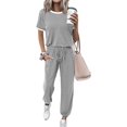 thumbnail image 1 of FreshPretty Womens 2 Piece Outfits Summer Tracksuit Sets Short Sleeve Tops Travel Long Pants Jogger Lounge Set, 1 of 8