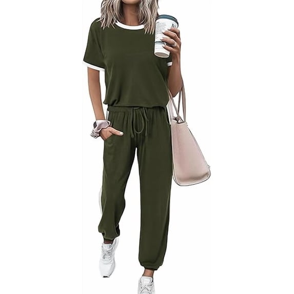 FreshPretty Womens 2 Piece Outfits Summer Tracksuit Sets Short Sleeve Tops Travel Long Pants Jogger Lounge Set