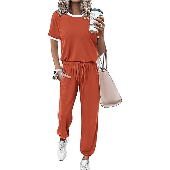 FreshPretty Womens 2 Piece Outfits Summer Tracksuit Sets Short Sleeve Tops Travel Long Pants Jogger Lounge Set