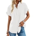 thumbnail image 1 of FreshPretty Womens Button Down Shirts Ruffle Short Sleeve Loose Summer Tops Dressy Casual V Neck Business Work Blouses, 1 of 9