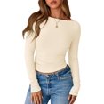 thumbnail image 1 of FreshPretty Womens Long Sleeve Tops Fall Fashion Ribbed Slim Fit Y2K Boat Neck T Shirts Casual Going Out Workout Outfits, 1 of 9