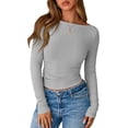 thumbnail image 1 of FreshPretty Womens Long Sleeve Tops Fall Fashion Ribbed Slim Fit Y2K Boat Neck T Shirts Casual Going Out Workout Outfits, 1 of 9