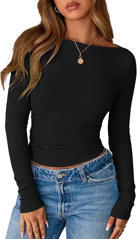 FreshPretty Womens Long Sleeve Tops Fall Fashion Ribbed Slim Fit