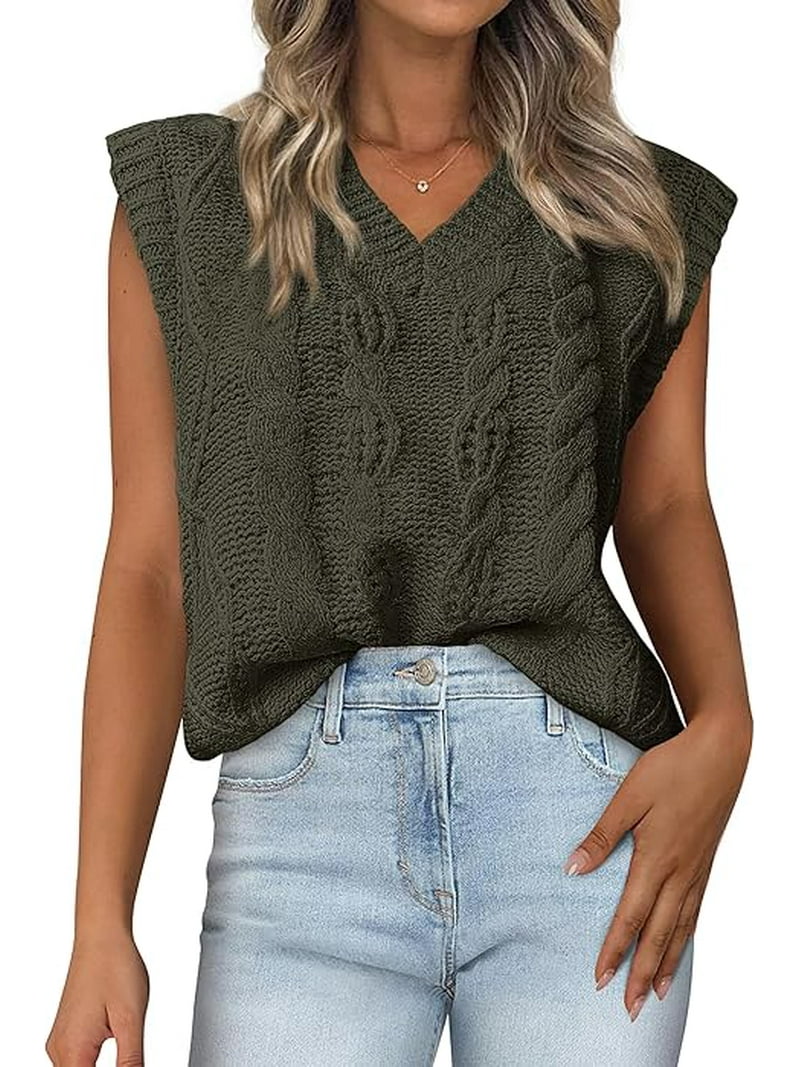 FreshPretty Womens Oversized Sweater Vest 2025 Summer V Neck