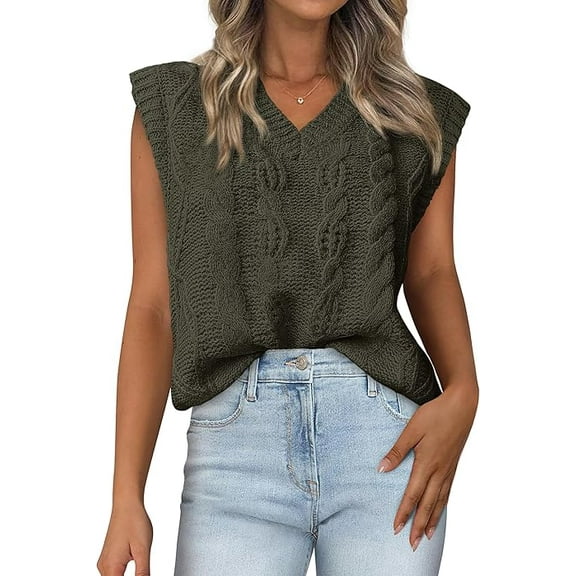 FreshPretty Womens Oversized Sweater Vest 2025 Summer V Neck Casual Sleeveless Sweaters Loose Cable Knit Pullover Tops