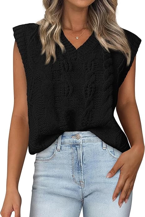 Womens Oversized Sweater Vest 2025 Summer V Neck Casual Sleeveless Sweaters Loose Cable Knit Pullover Tops