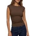 thumbnail image 1 of FreshPretty Womens Summer Tops Boat Neck Cap Sleeve Tee Shirts Ruched Slim Fit Knit Going Out Tank Top Spring Fashion, 1 of 9