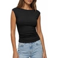 thumbnail image 1 of FreshPretty Womens Summer Tops Boat Neck Cap Sleeve Tee Shirts Ruched Slim Fit Knit Going Out Tank Top Spring Fashion, 1 of 9