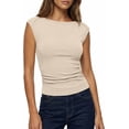thumbnail image 1 of FreshPretty Womens Summer Tops Boat Neck Cap Sleeve Tee Shirts Ruched Slim Fit Knit Going Out Tank Top Spring Fashion, 1 of 9