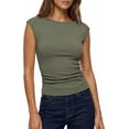 thumbnail image 1 of FreshPretty Womens Summer Tops Boat Neck Cap Sleeve Tee Shirts Ruched Slim Fit Knit Going Out Tank Top Spring Fashion, 1 of 9